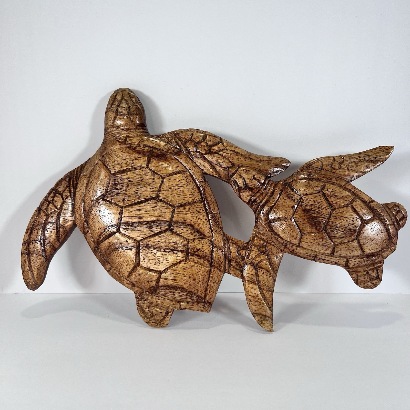 SEA TURTLE Mom And Baby Wood Hand Carved Island Core Wall Art Plaque.