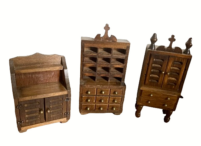 Lot of 3 Dollhouse Miniature Wood hutch/China cabinets Cupboards Shelves Chest