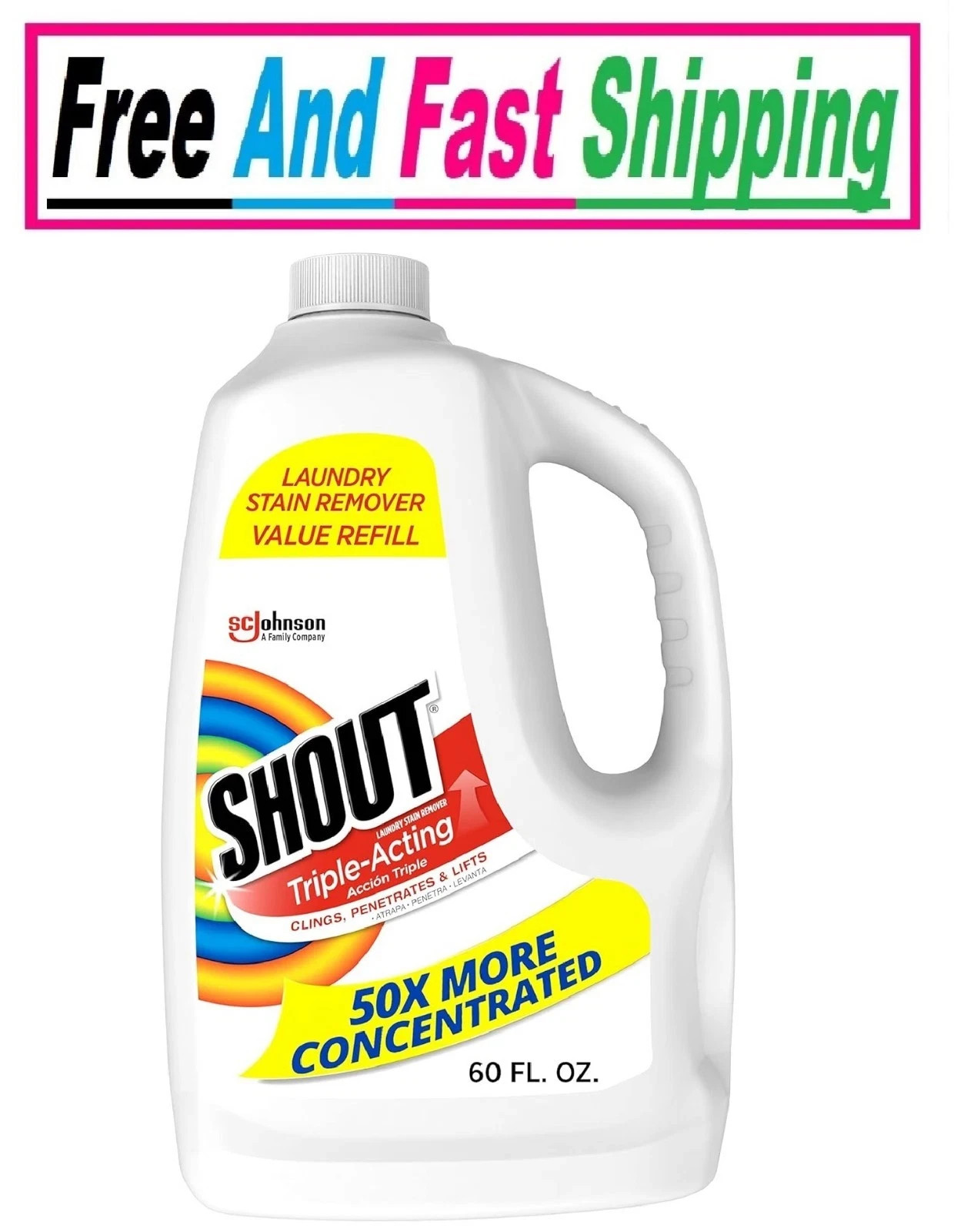 Shout Active Enzyme Laundry Stain Remover Spray, Triple-Acting, Penetrates 60oz