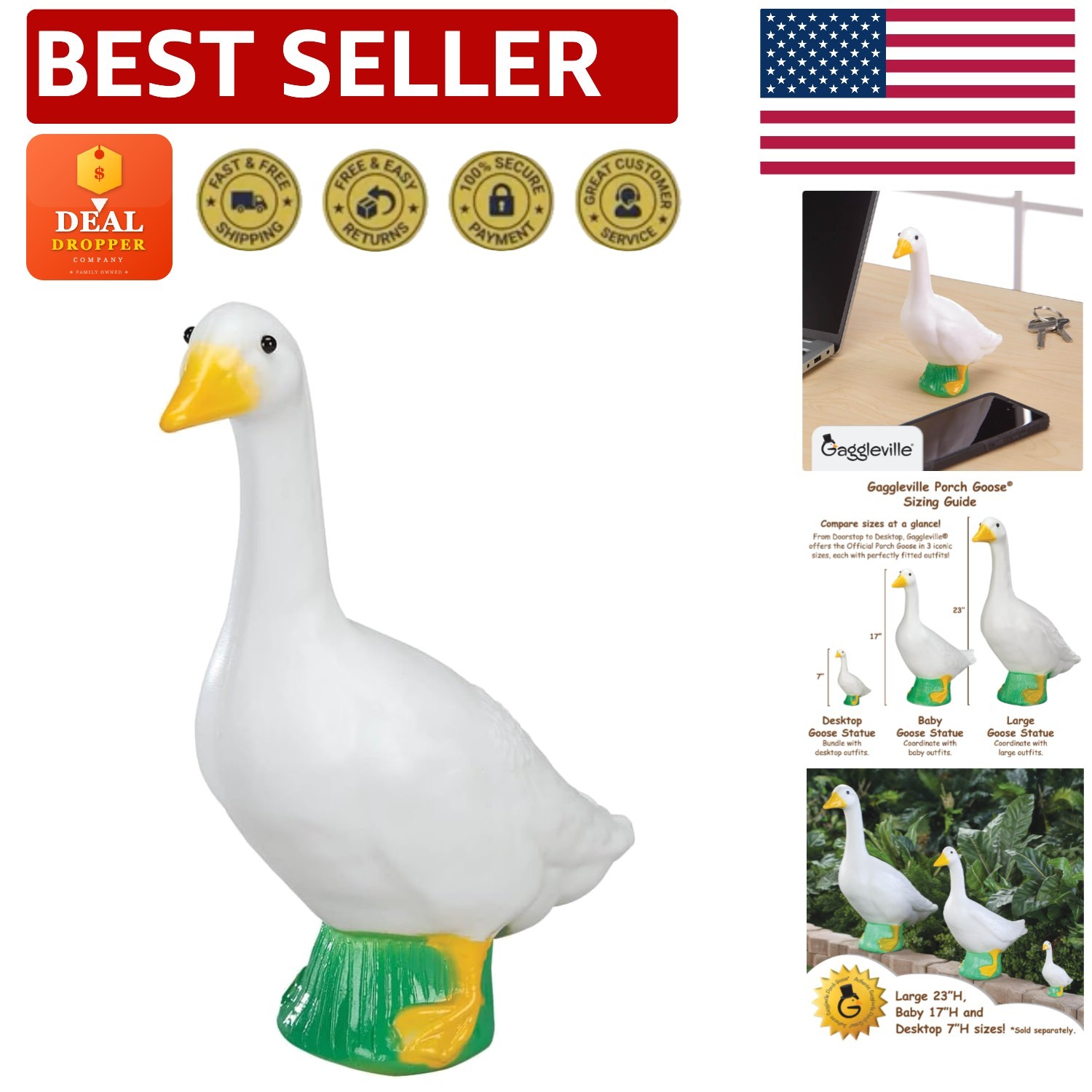 Delightful 7" Gaggleville Desktop Goose Statue - Lightweight & Adorable