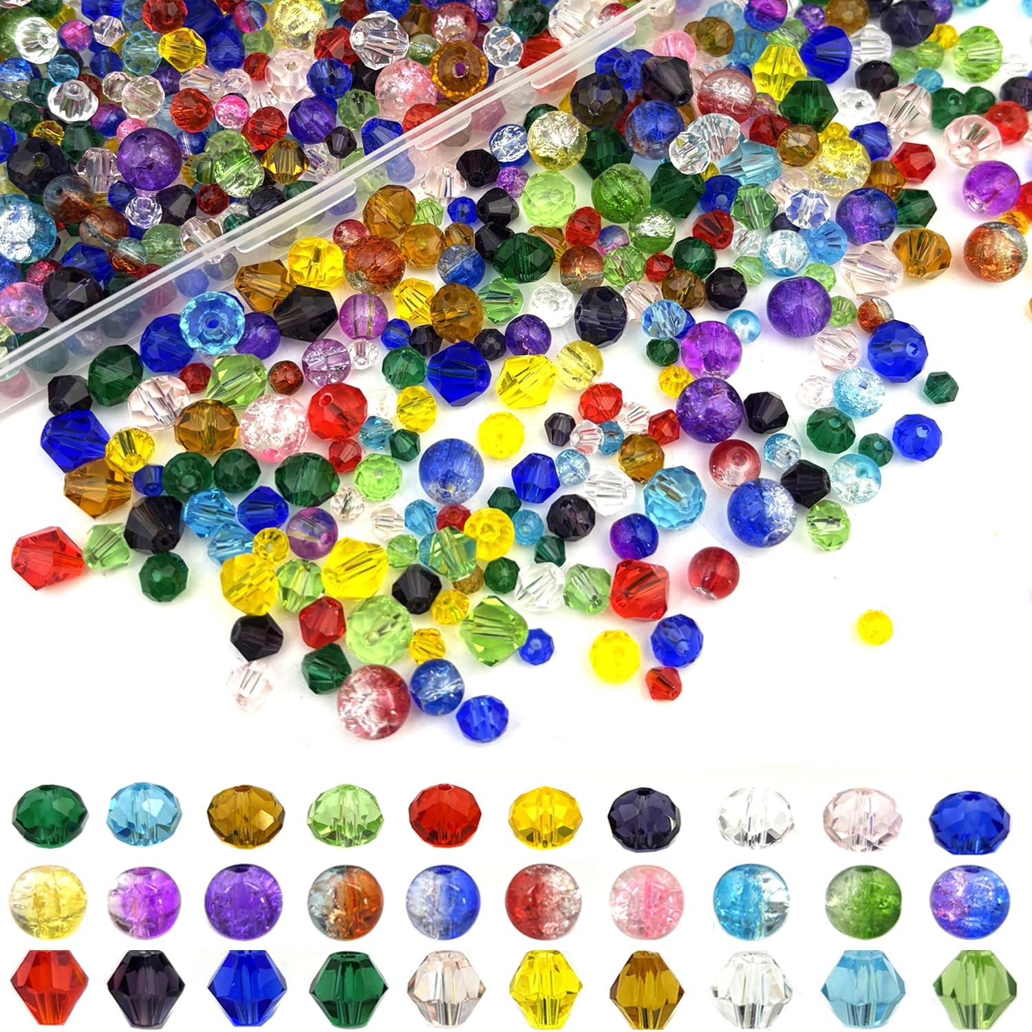 1000pcs Crystal Glass Beads for Jewelry Making - 3 4/6/8, rainbow color 