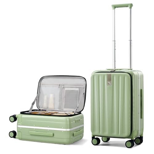  Carry-On Luggage with Wheels PC Hard Shell Suitcases Top 20 Inch Bamboo Green