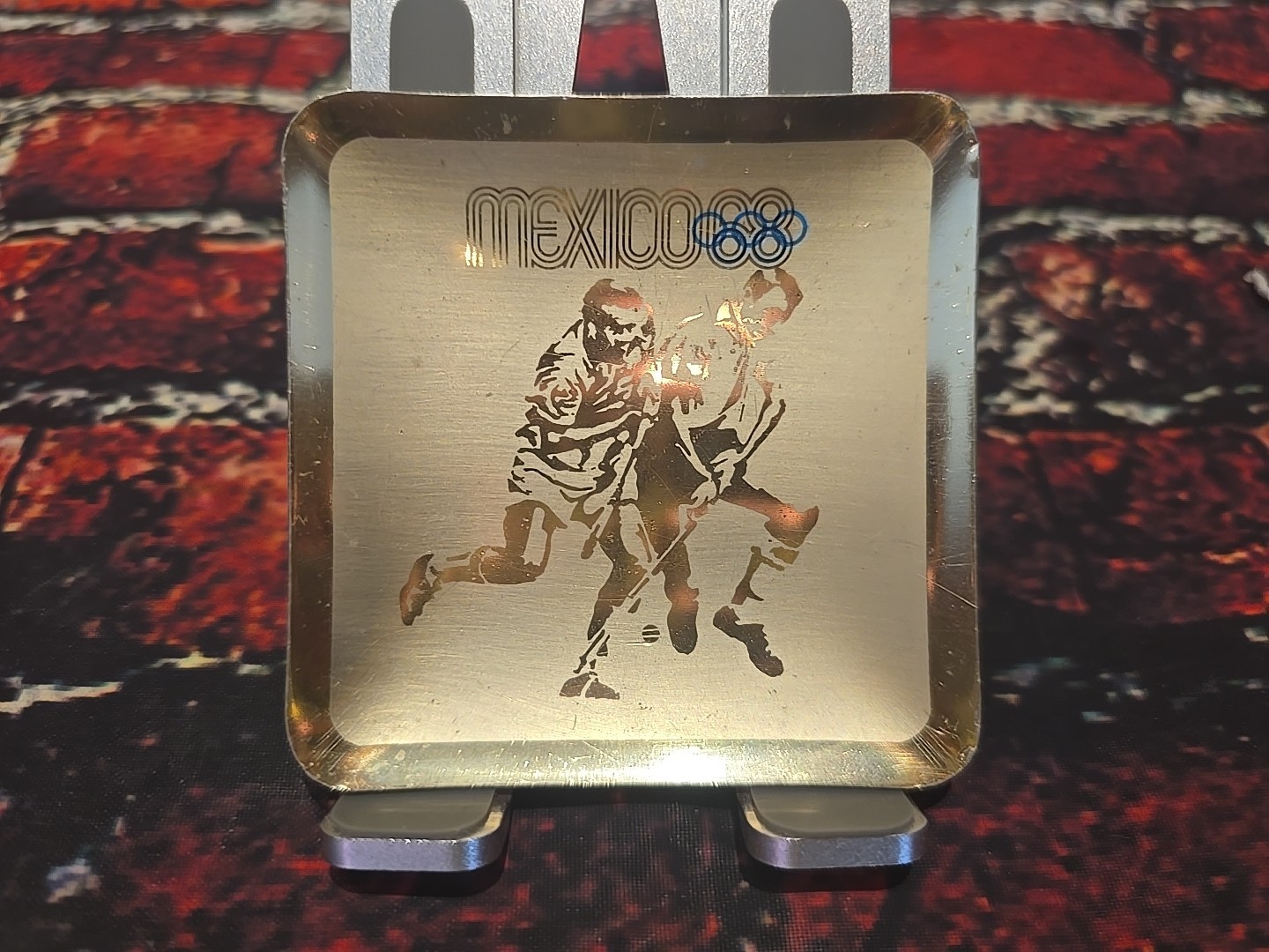 ORIGINAL Vintage 1968 Mexico 68 Olympics Ashtray - BRASS - 3" x 3"