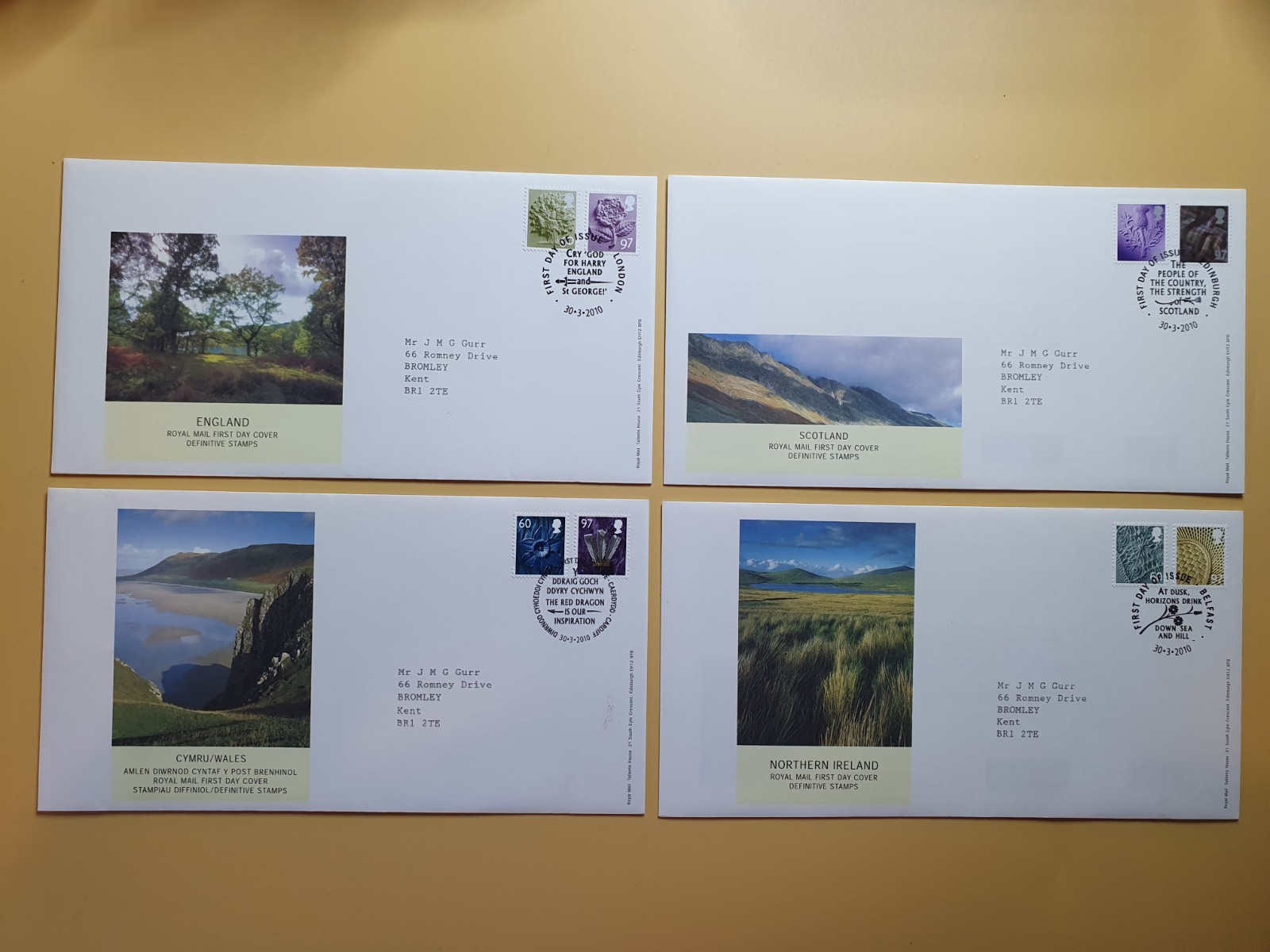 FDC - 2010 - REGIONAL DEFINITIVES  - SET OF 4 FIRST DAY COVERS #3043