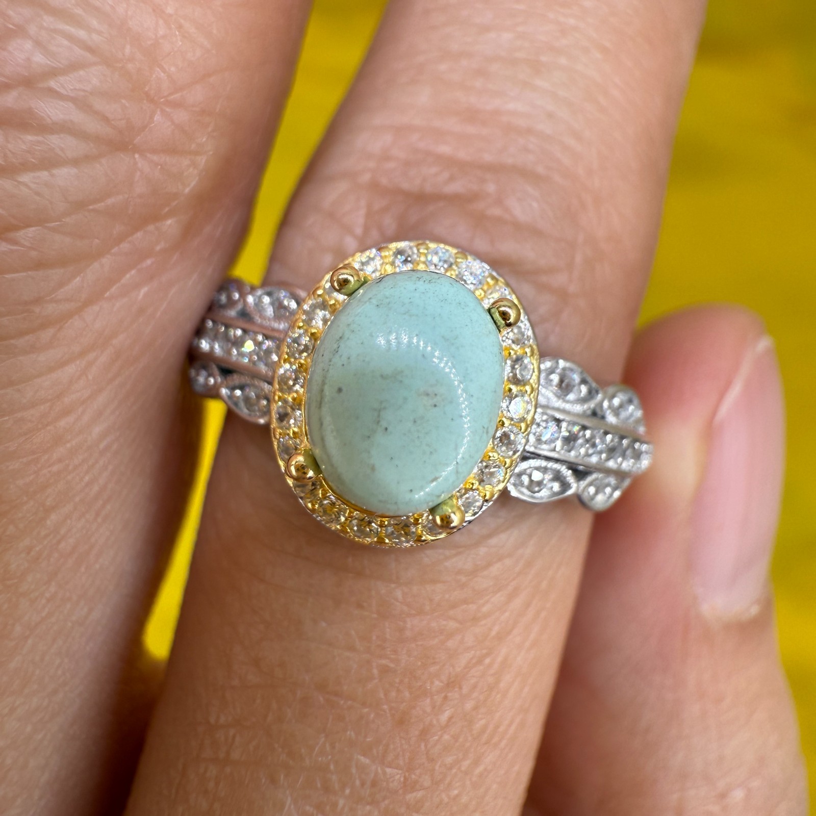 925 Sterling Silver Ring Oval Turquoise 7x5mm Natural Gemstone Zircon Women