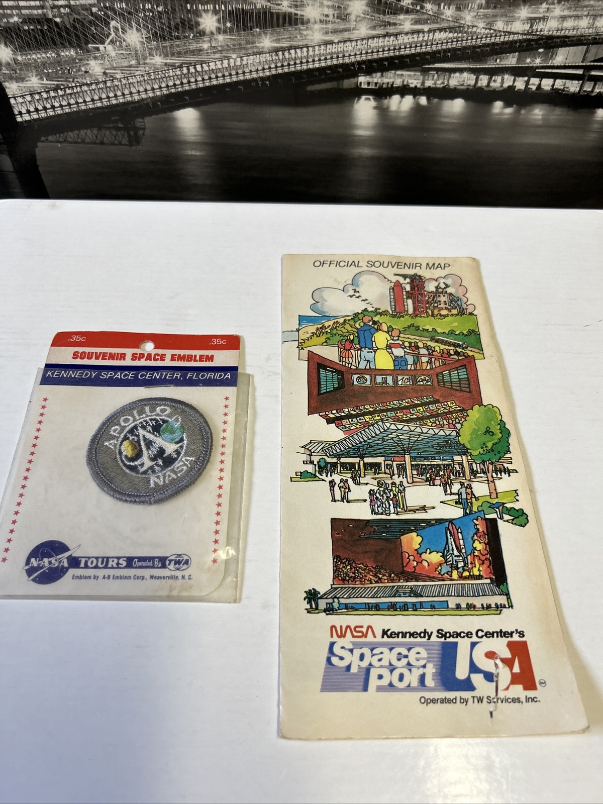 Vintage nasa Space Lot W/ Emblem Patch Apollo & Kennedy Map Program Brochure