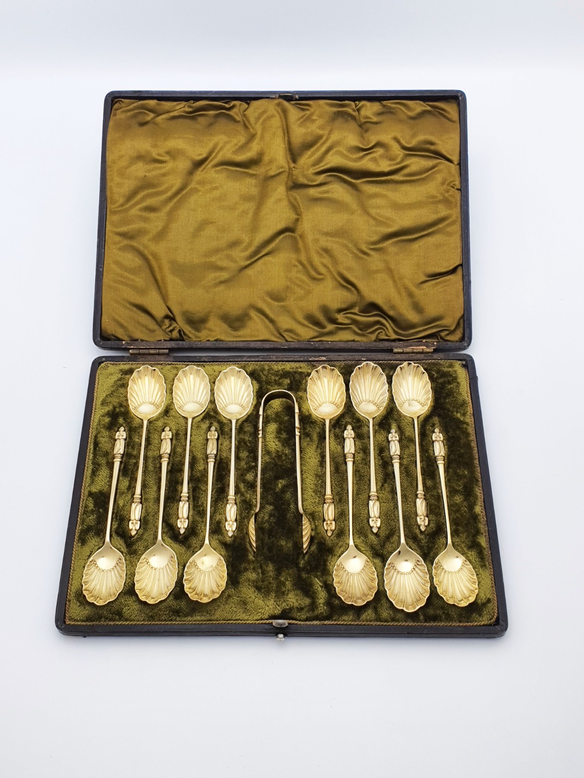 Stunning Antique Victorian Gilt Silver Plate Apostle Spoons Set - circa 1890