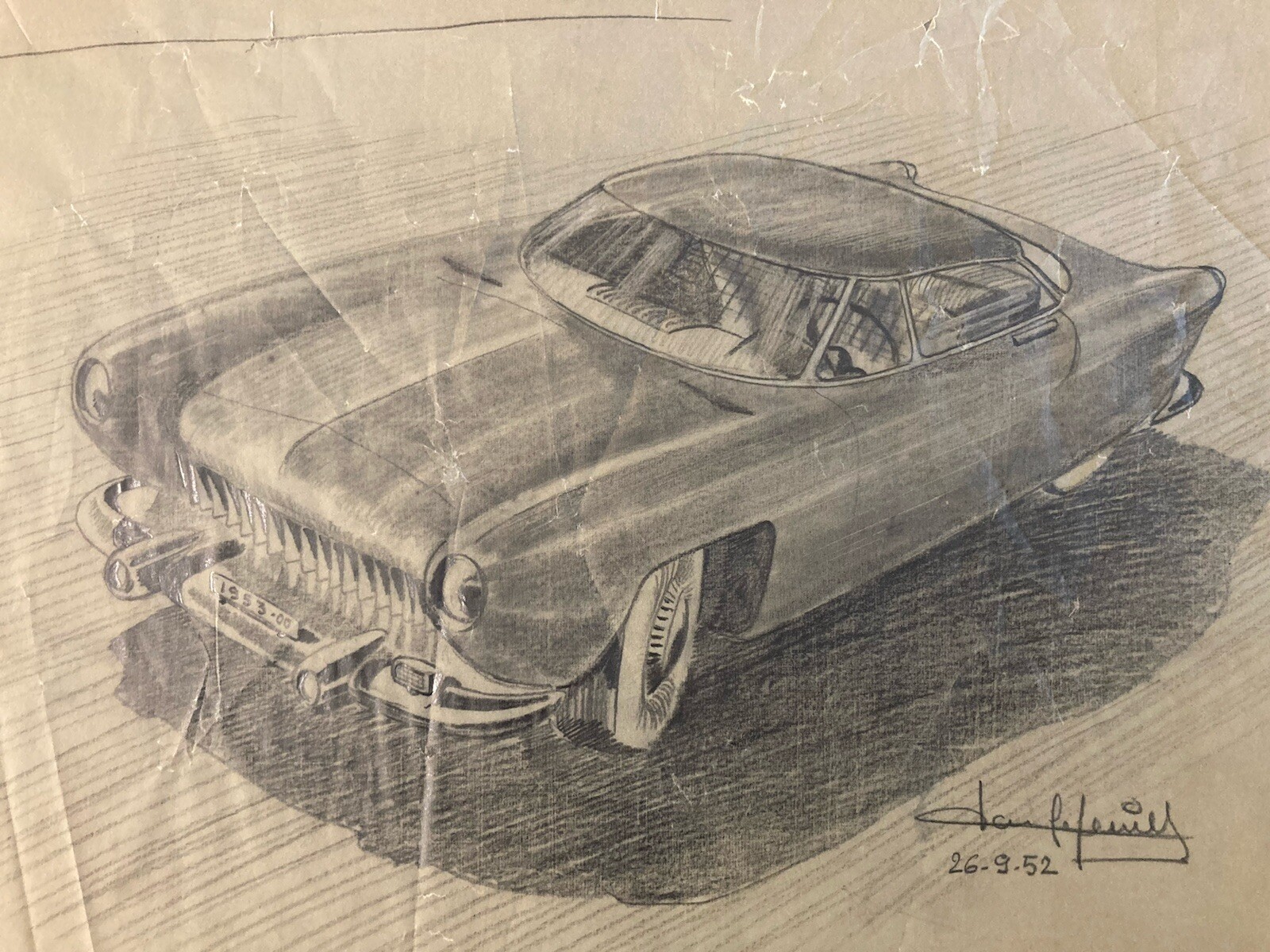 Very Beautiful Charcoal Drawing Paper Car Design Collection Art 1950 Automobile