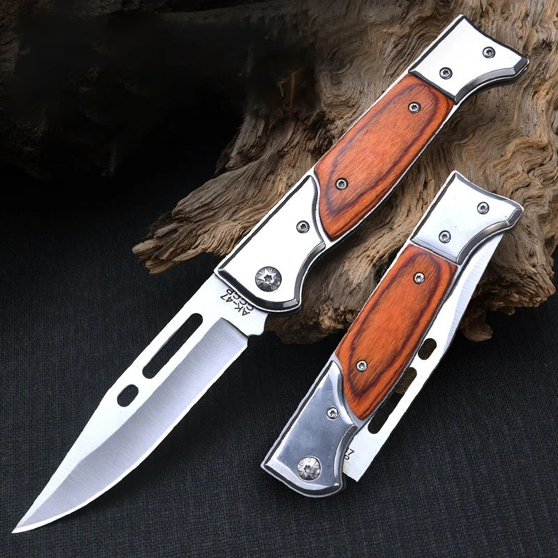 8.75”Wood Black Tactical Spring Assisted Open Blade Folding Pocket Knife Hunting