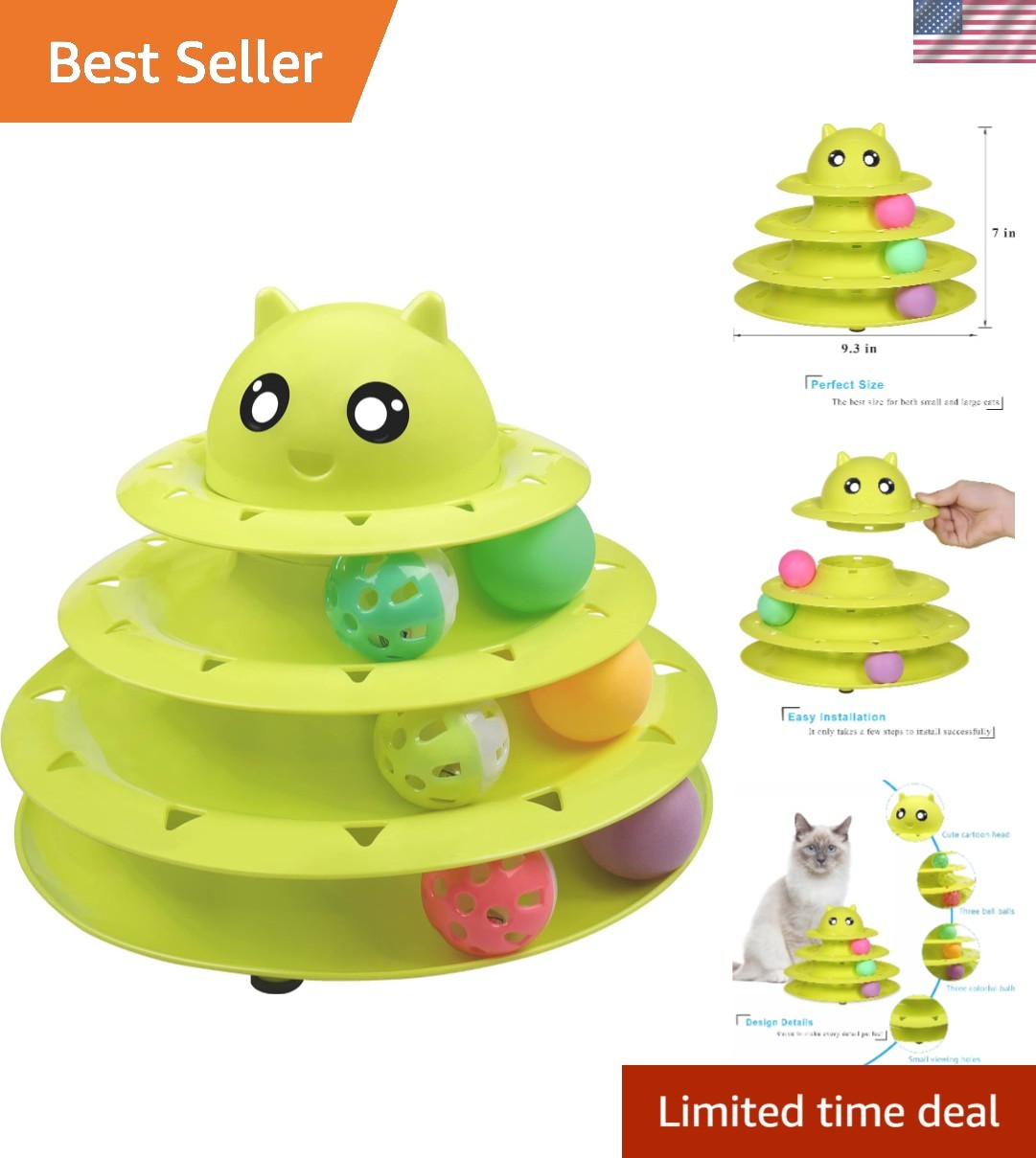 Cat Toy Roller 3-Level Turntable Cat Toy Balls with Six Colorful Balls Intera...