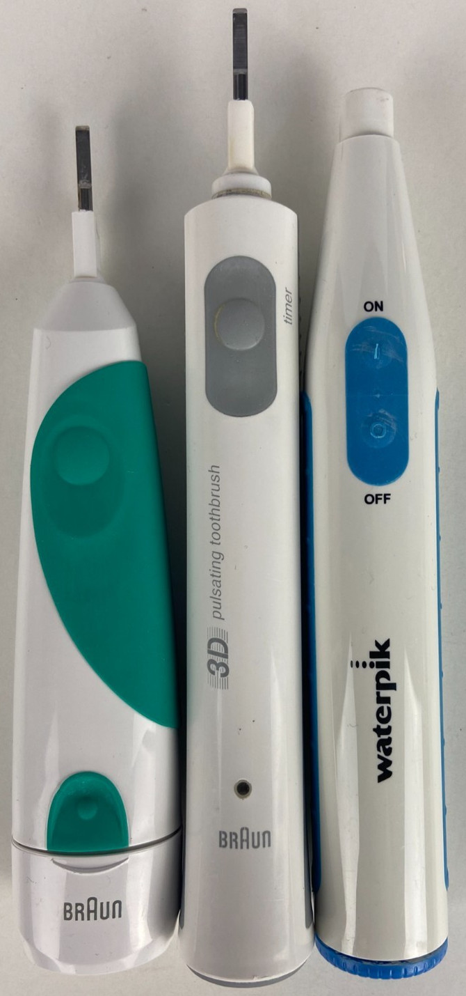 2 Braun & 1 Waterpik Rechargeable Electric Toothbrush Handles - For Parts