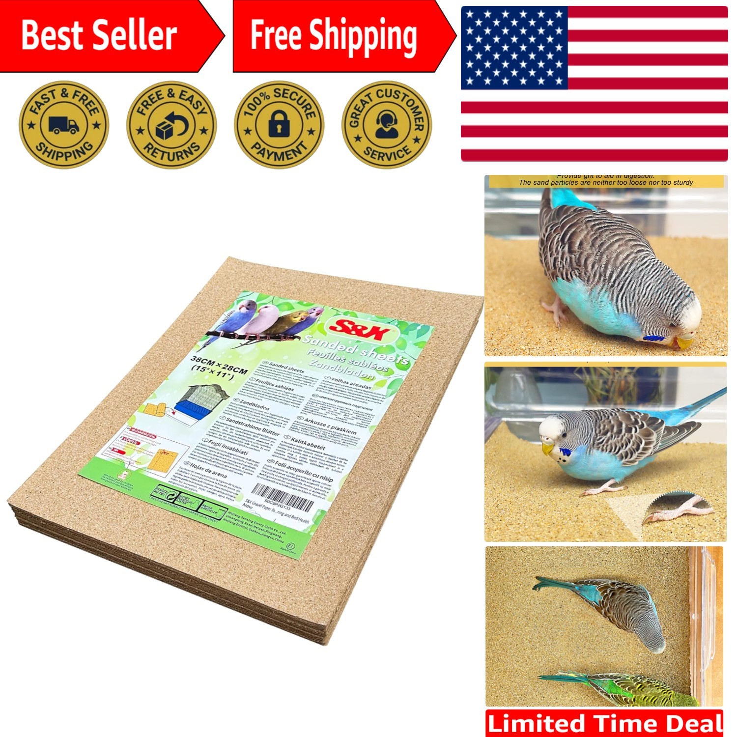 30-Pack Bird Cage Liners - 15” x 11” Gravel Paper for Easy Cleaning