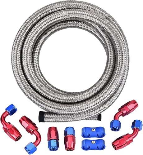  Fuel Line Kit,AN6 Braided Nylon Fuel Hose CPE 10FT Silver 6AN