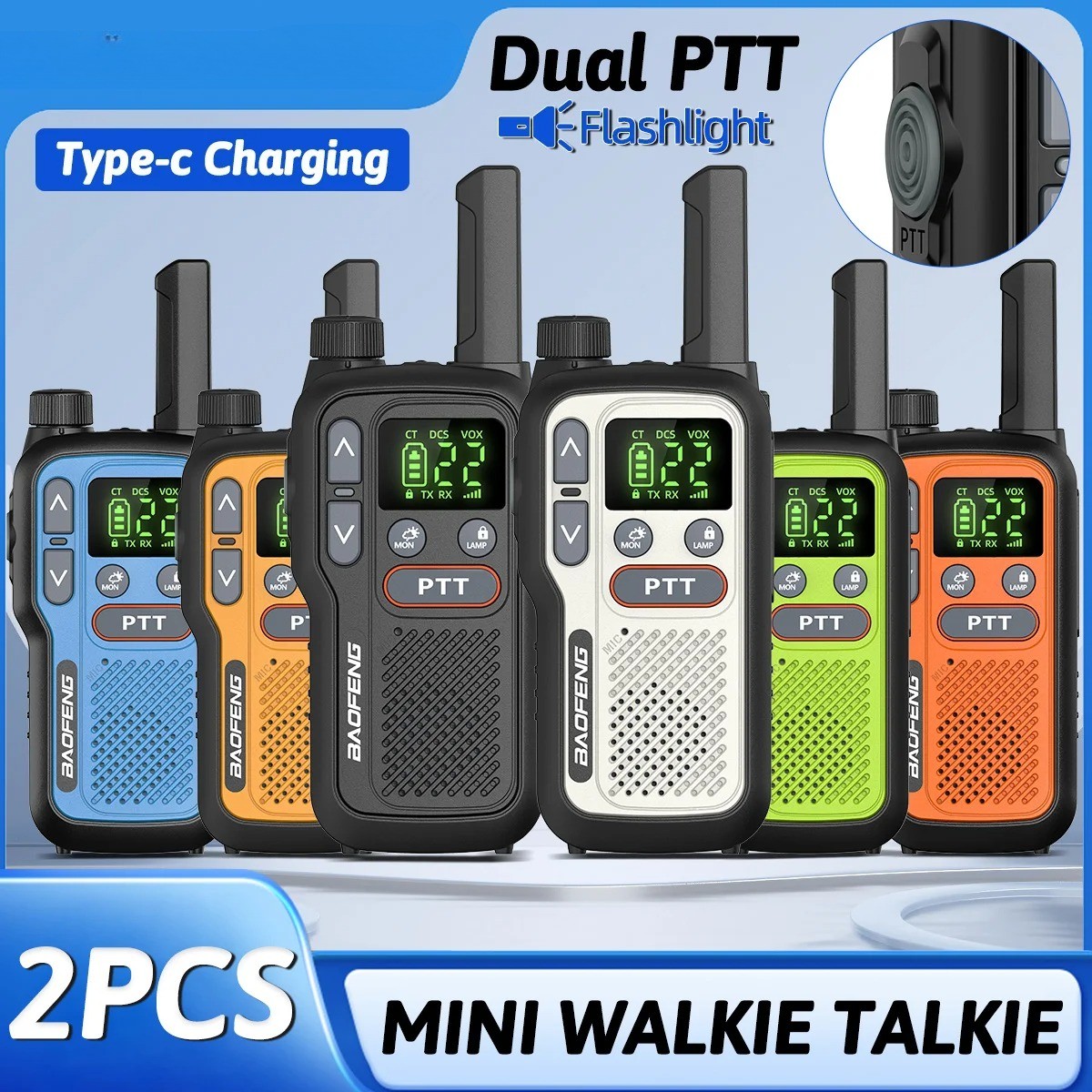 Mini Walkie Talkie Dual PTT Long Range PMR FRS NOAA VOX FM Two Way Radio Type-C