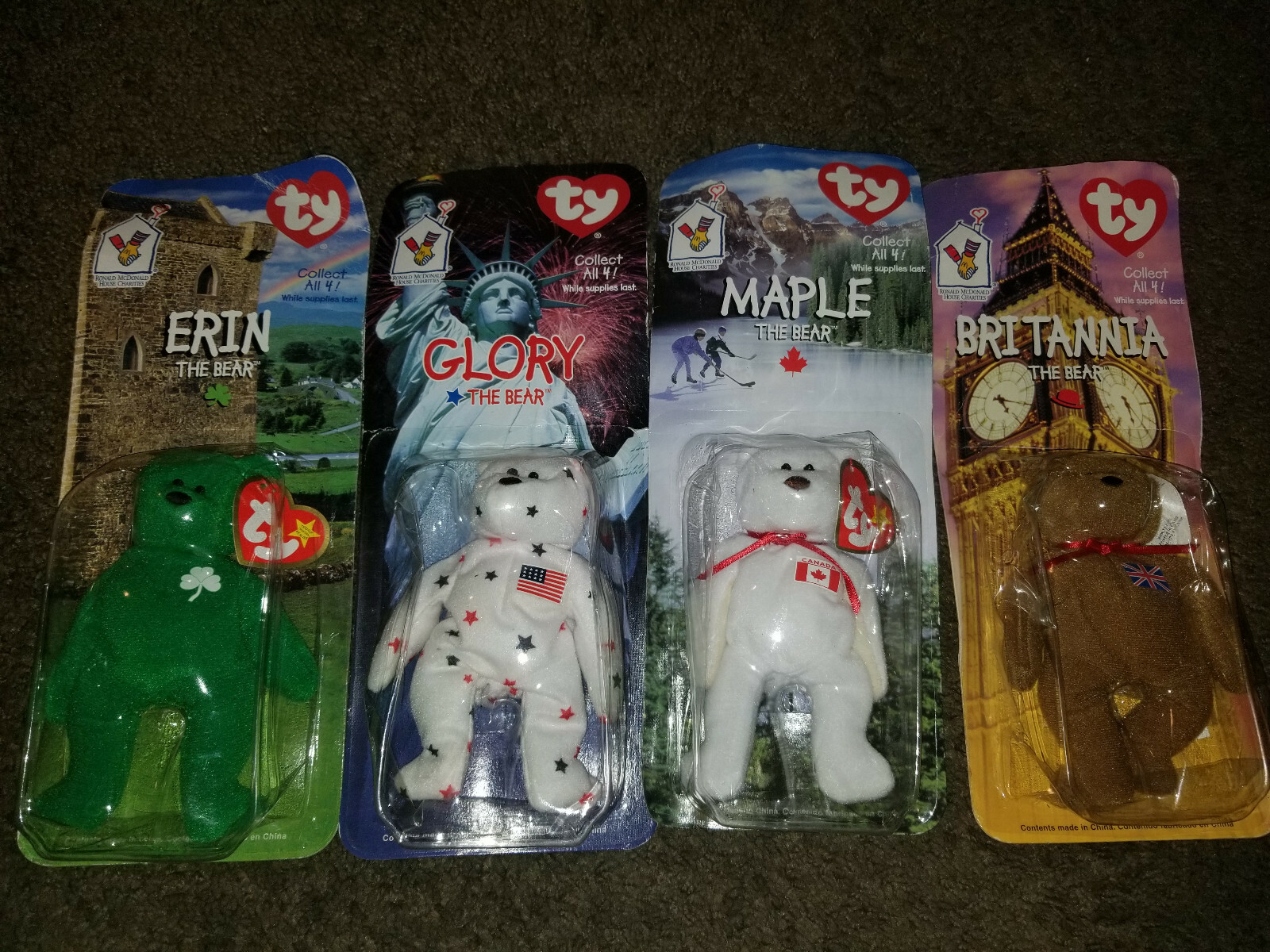 TY Beanie Babies McDonald's International 1997 Complete Set of 4 with Errors