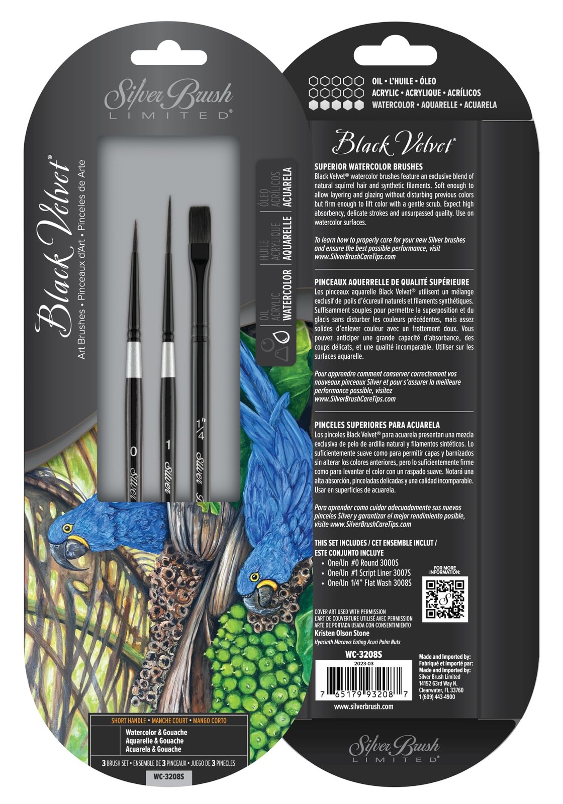 Silver Brush Limited WC-3208S Black Velvet Variety Set, Professional Art Brushes