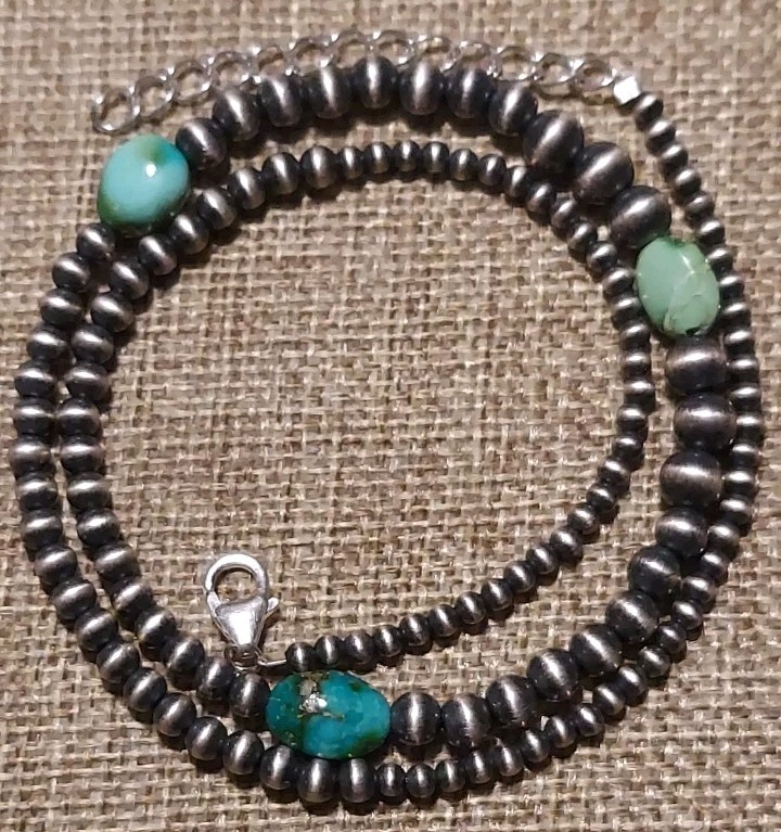 New Sterling Silver Desert Pearls with Sonoran Mountain Turquoise Necklace