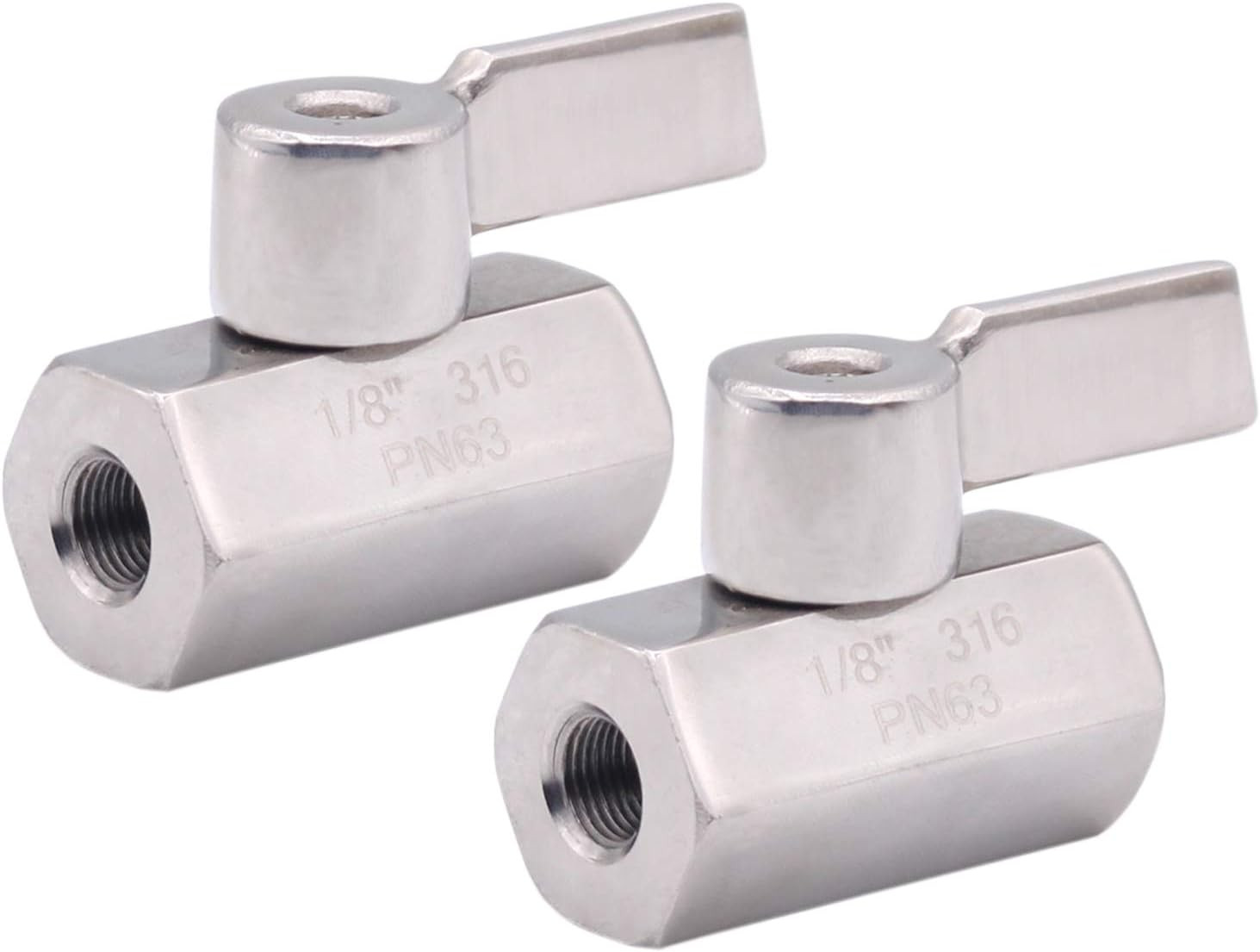 Stainless Steel Mini Ball Valve 1/8 Inch NPT Thread Female (Pack of 2)