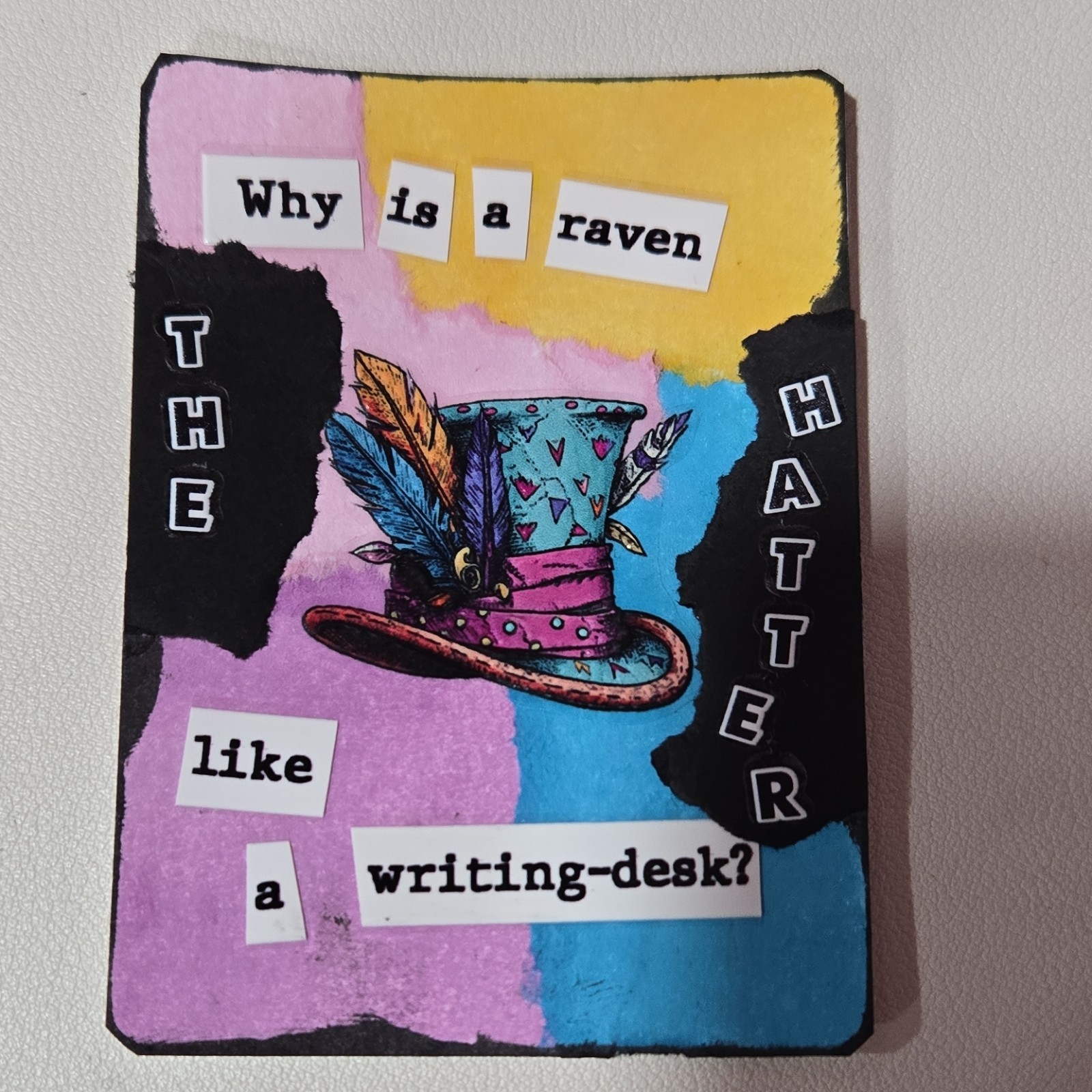 Mad Hatter Raven Writing Desk Miniature Collage Mixed Media Art Card Original