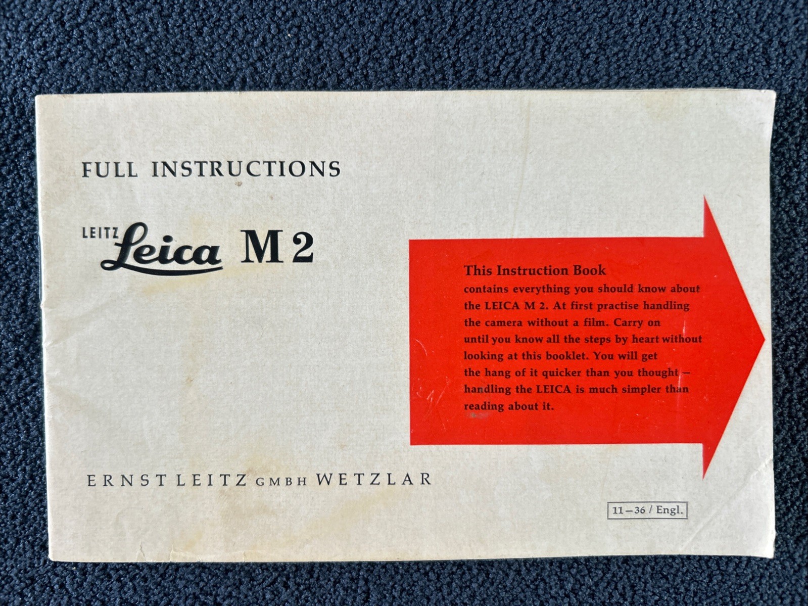 instruction booklet for the vintage Leica M2 camera 1957