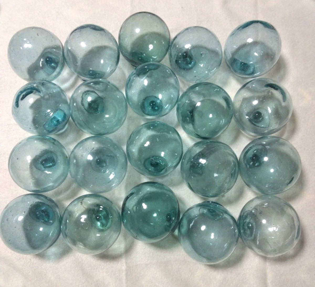 Vintage Japanese Glass Fishing Floats Set Of 20 Round Buoy Balls 8cm Authentic