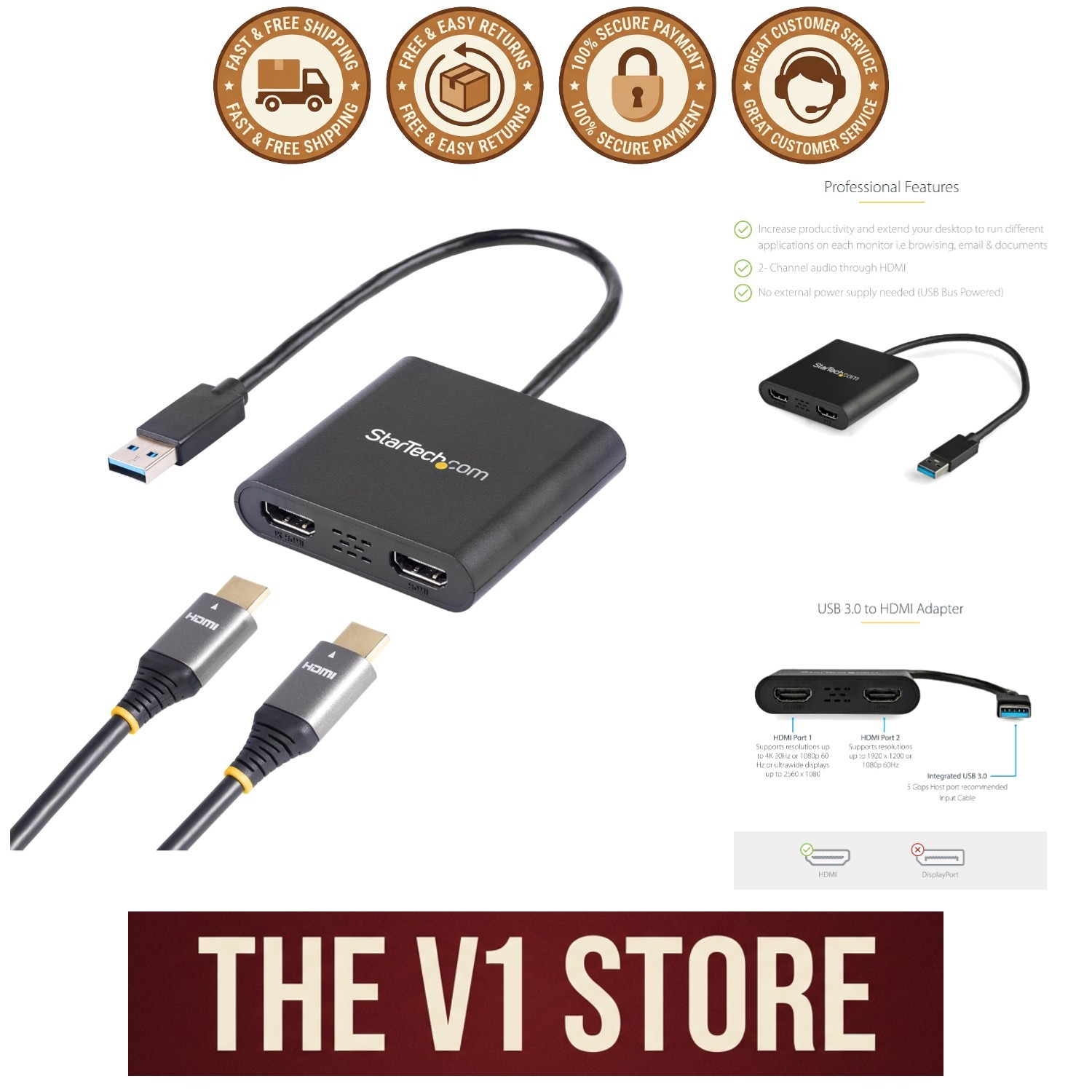 4K USB to Dual HDMI Monitor Converter for Enhanced Desktop Productivity