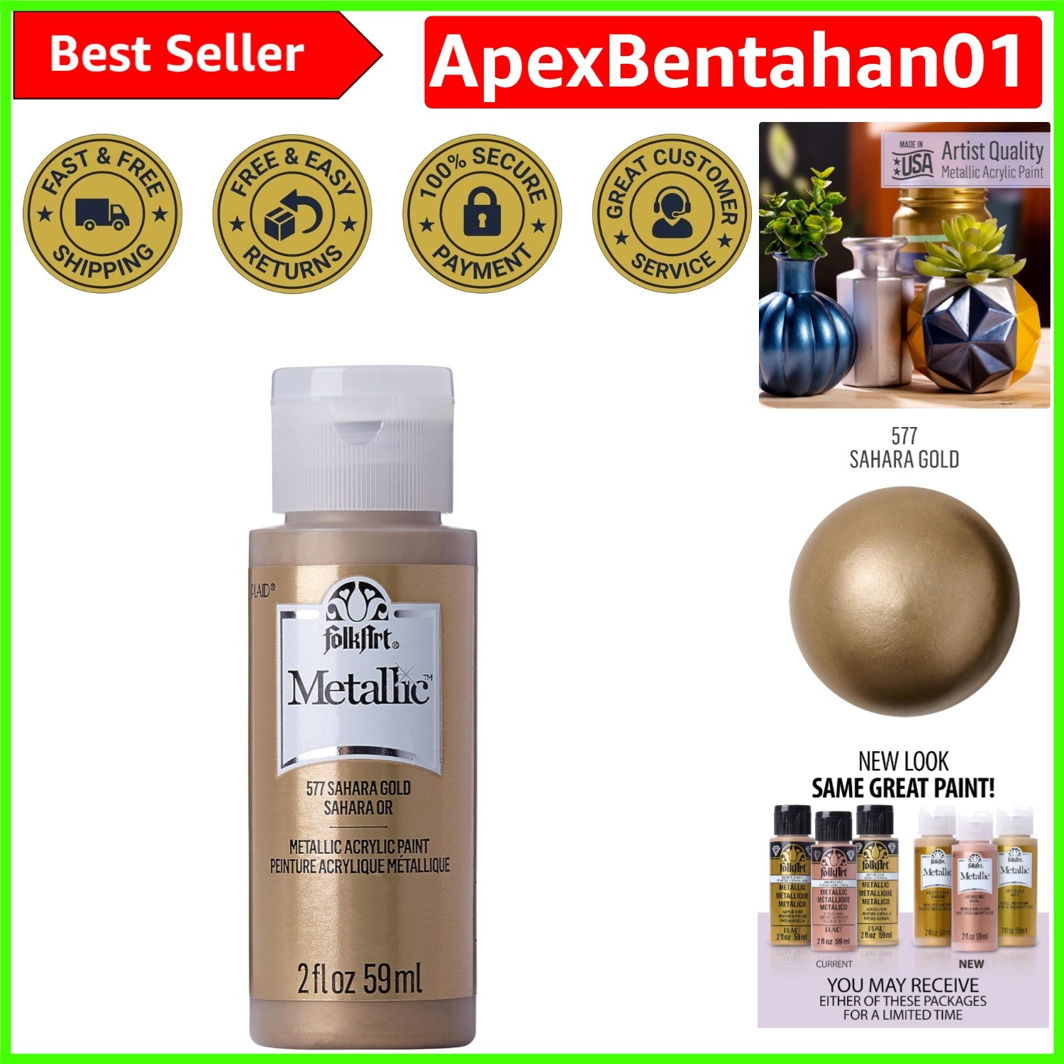 2 oz Sahara Gold Metallic Acrylic Paint for Vibrant Indoor/Outdoor Projects