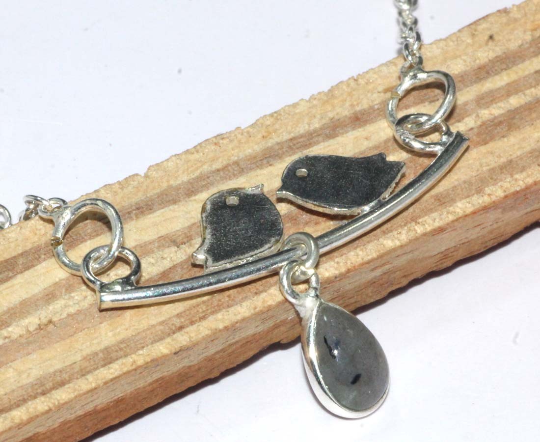 925 Silver Plated Fiery Labradorite Jewellery Necklace Handmade Size 15" JW