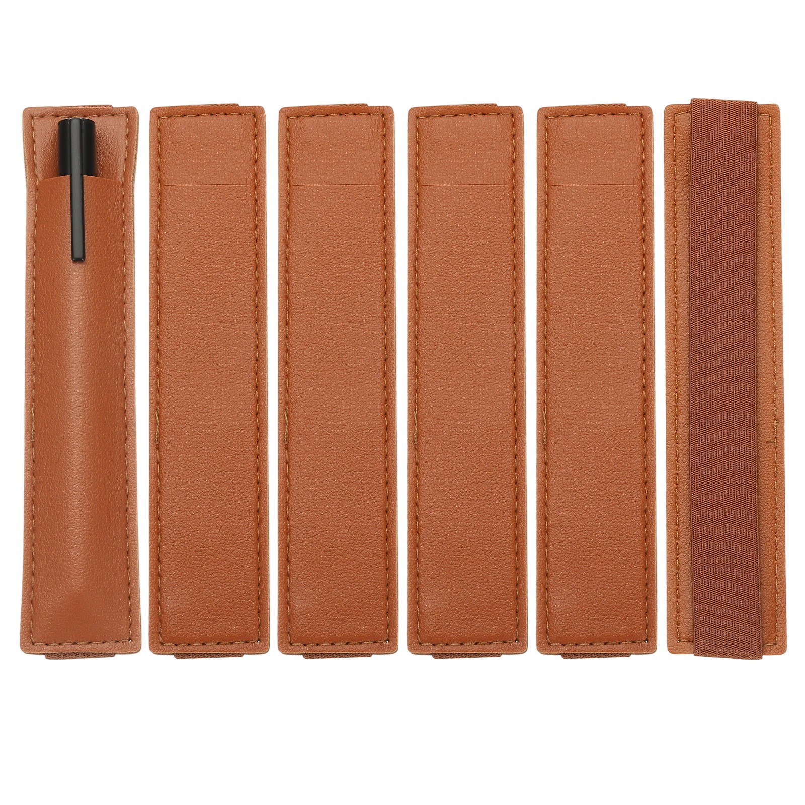 6 Pen Holders With Straps, Contains 1 Pen, Brown