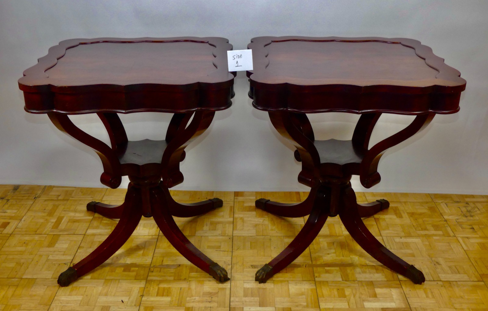 Louis Scalera (2) Vintage  Antique Mahogany End Tables Brass Claw Feet made USA