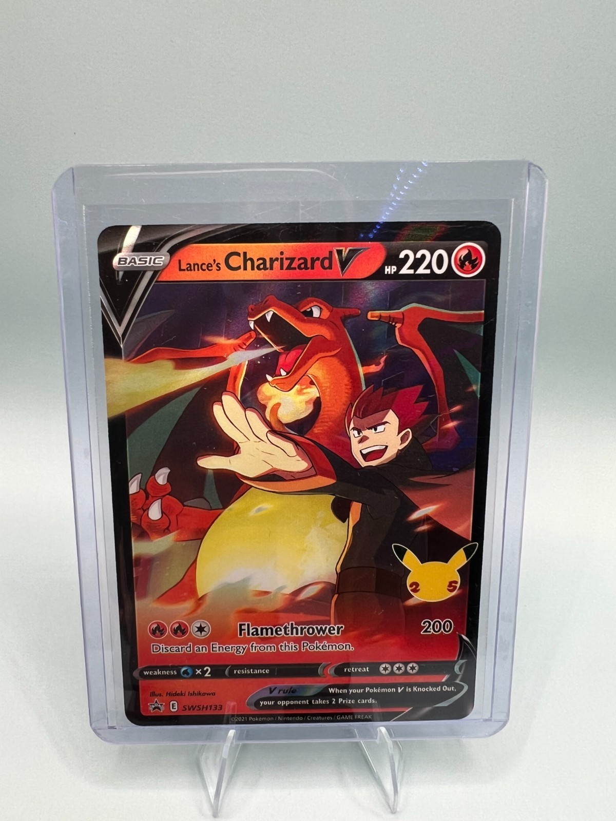 Lance's Charizard V Black Star Promo Holo Pokémon TCG Card SWSH133 25th Anniver…
