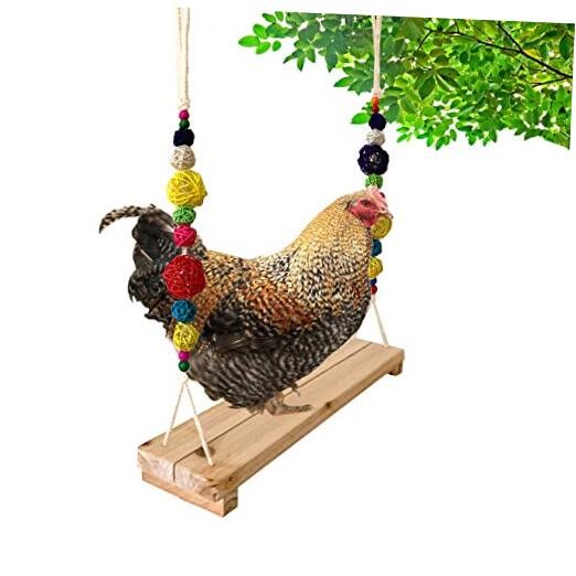 Vehomy Chicken Swing and Perch - Handmade Wood Stand Coop Toy for Hens - 