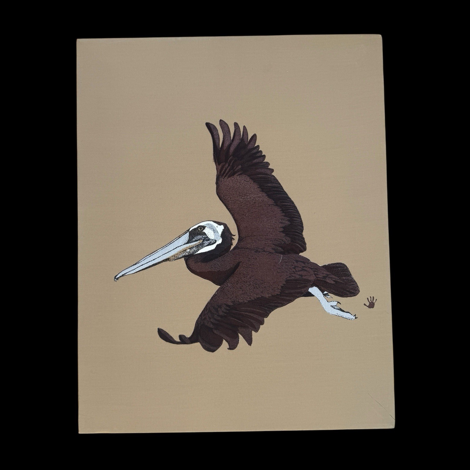 Vintage Wall Art Quilted Brown Pelican Vintage Fabric Art 70s Artwork