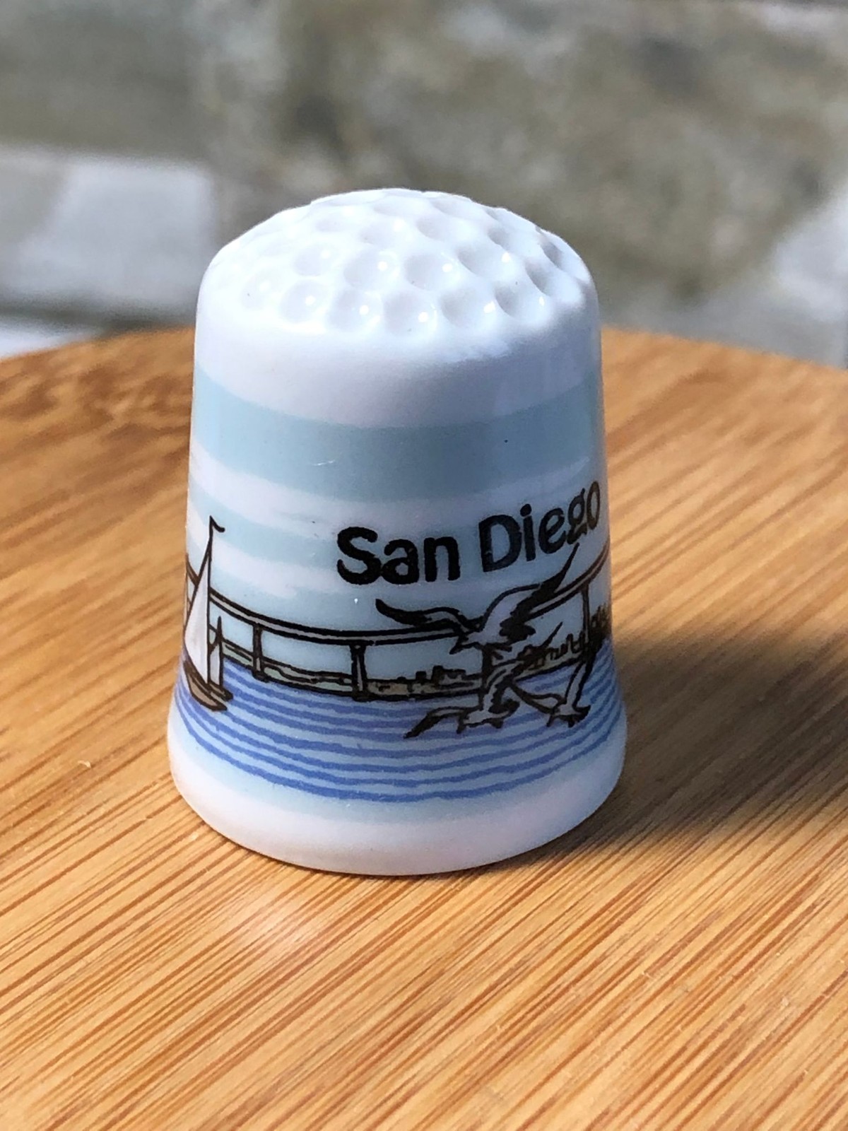 Karol Western San Diego Souvenir Thimble Porcelain 1986 Made in Taiwan Seagull