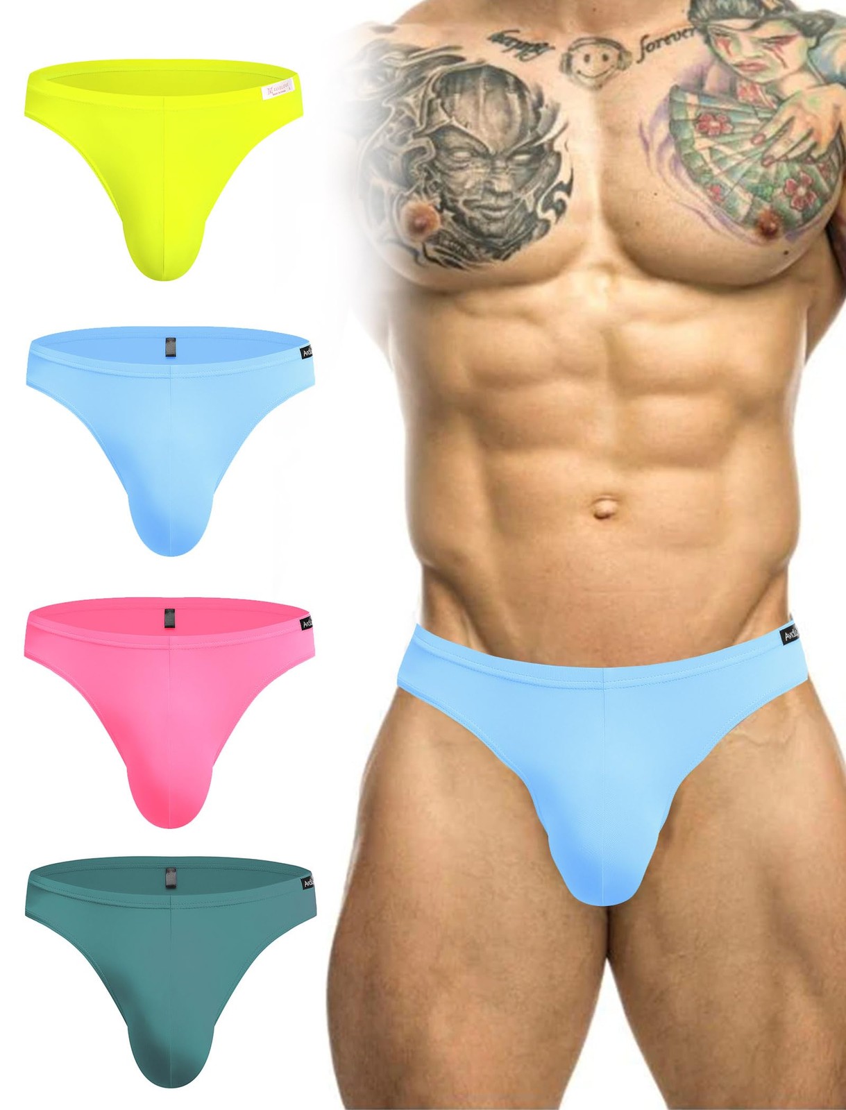 Avidlove Low Rise Bikini Underwear for Men Medium, Blue/Green/Pink/Yellow 