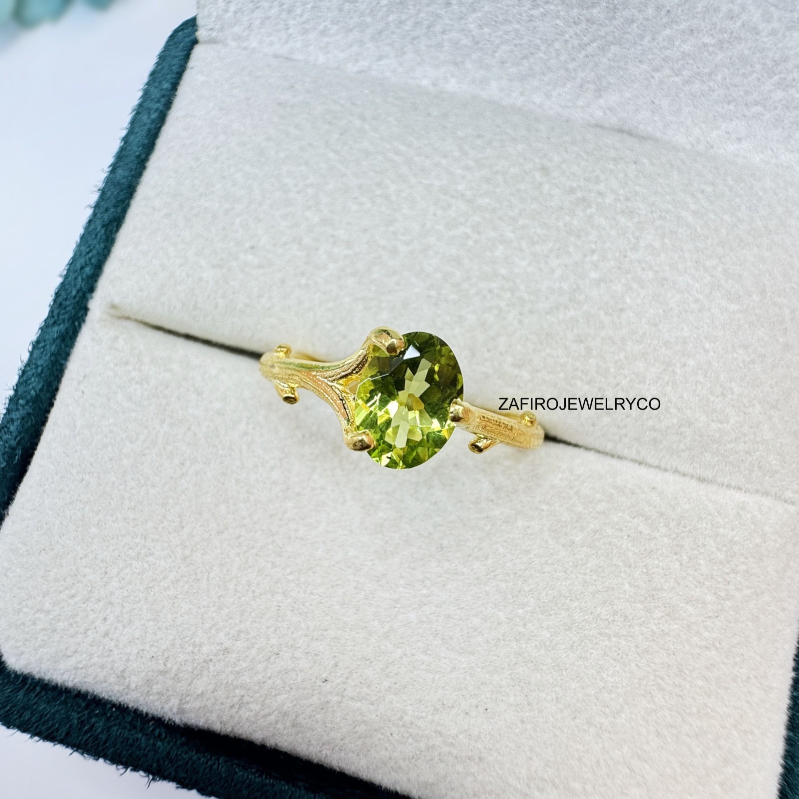 Natural Peridot Ring, Solitaire Ring, August Birthstone, 925 Sterling Silver