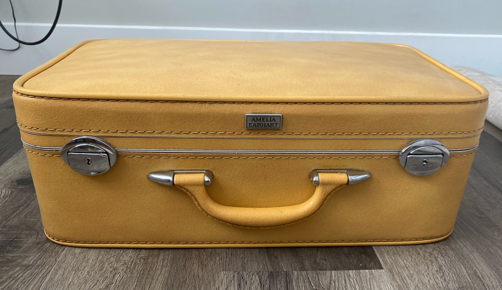 Amelia Earhart Yellow Suitcase Luggage Vintage 21x14x7 Mid Century