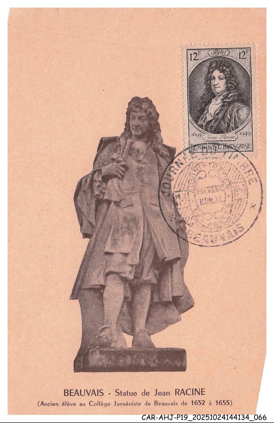 CAR-AHJP19-0929-CARD-MAXIMUM - Beauvais - Statue Of Jean Racine - 1948