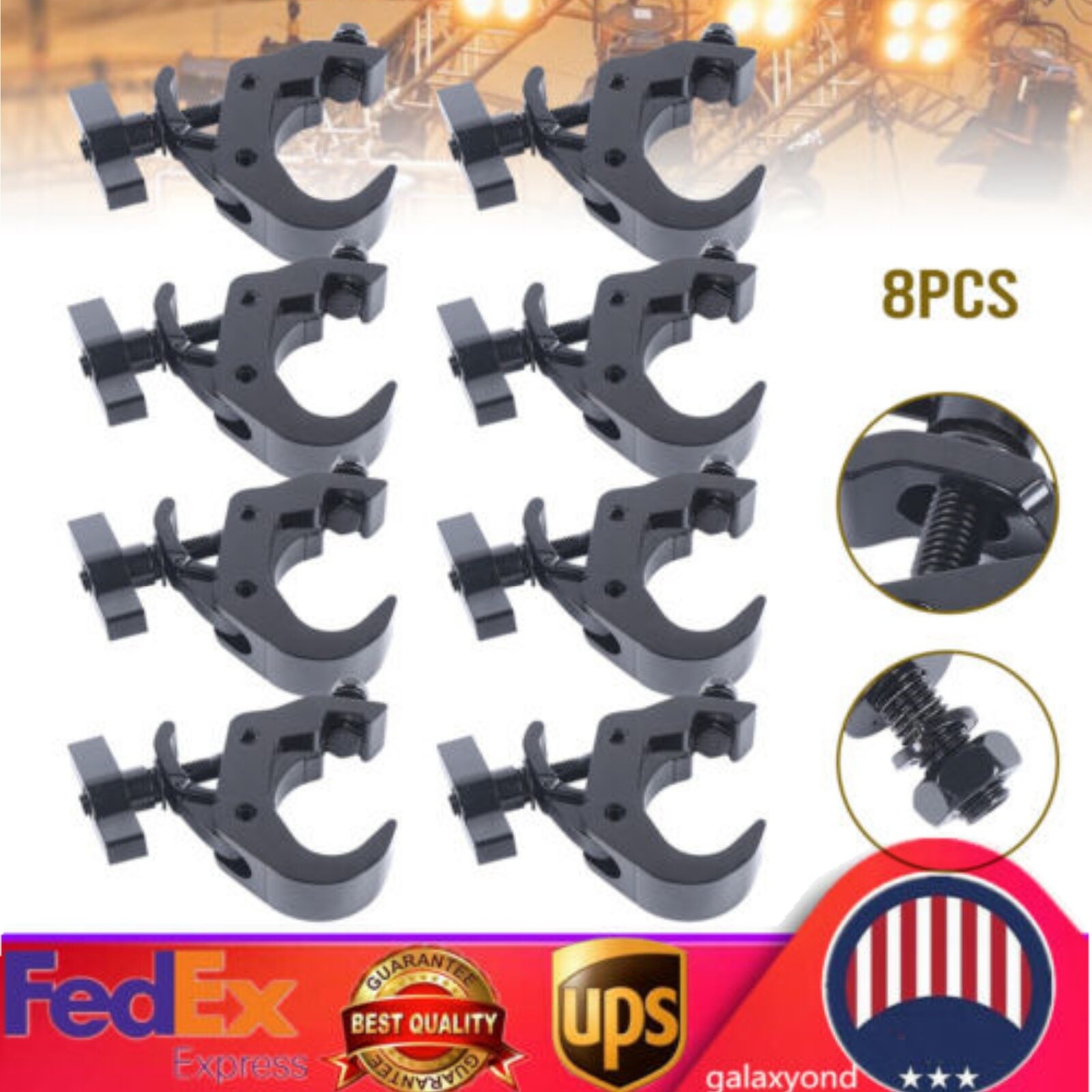 8Pcs Stage Par Light Clamp Hook Heavy Duty Truss Clamp Kit 330 LBS For 40-52mm