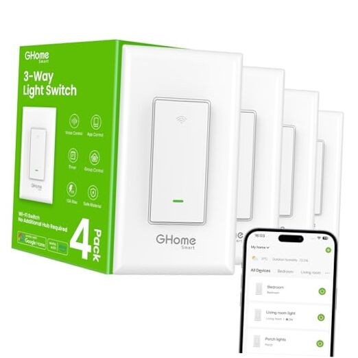  Switch, 3 Way Wi-Fi Light Switch Compatible with Alexa 3 Way Smart Switch 4