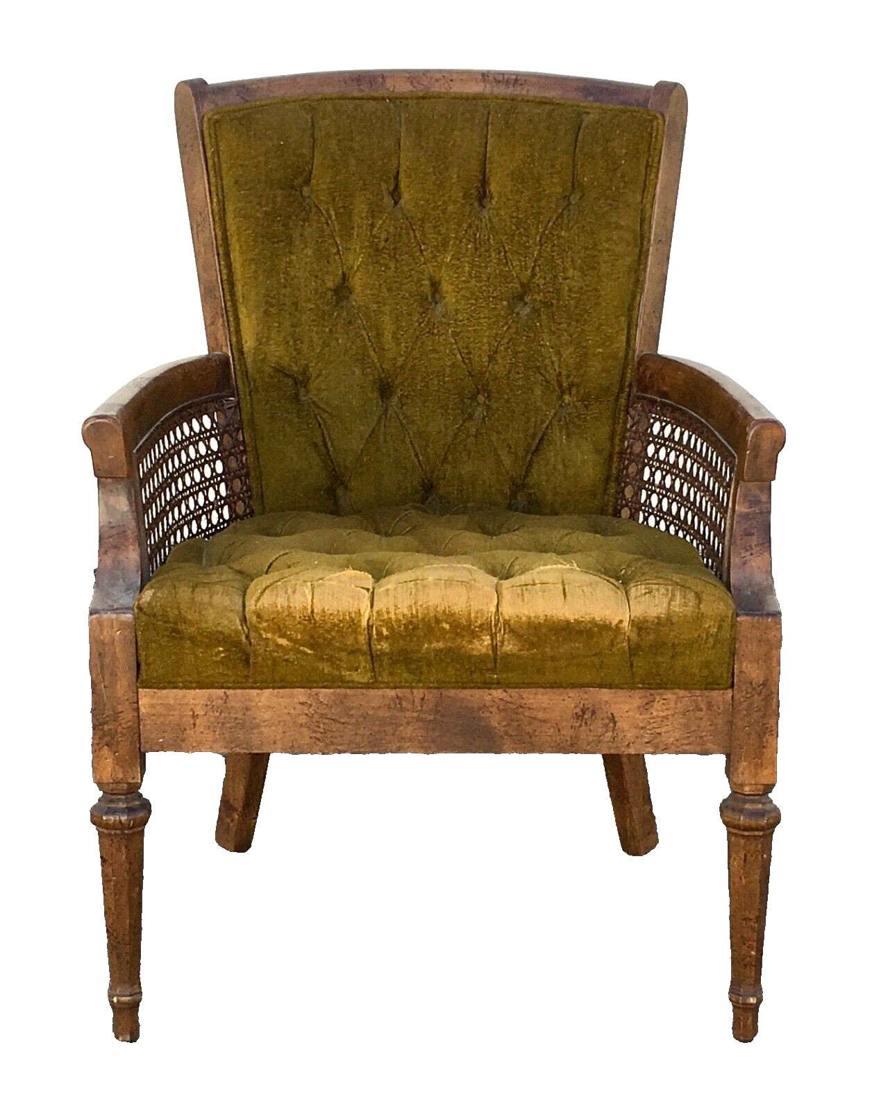 Vintage Cane Green Chair Mid Century Caned Armchair Wear SHIPPING AVAILABLE 