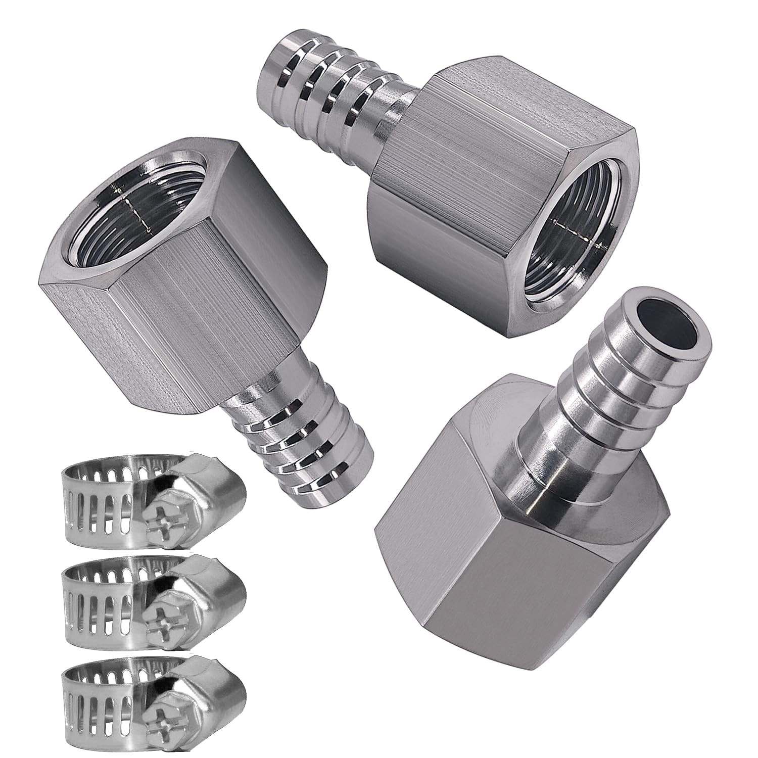 Beduan 3PCS Stainless Steel 3/8" Hose Barb to x Female, Silver 