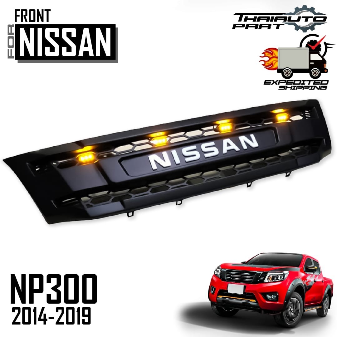 Front Grille Matte Black White Logo Amber LED For Nissan Navara NP300 D23 14-19