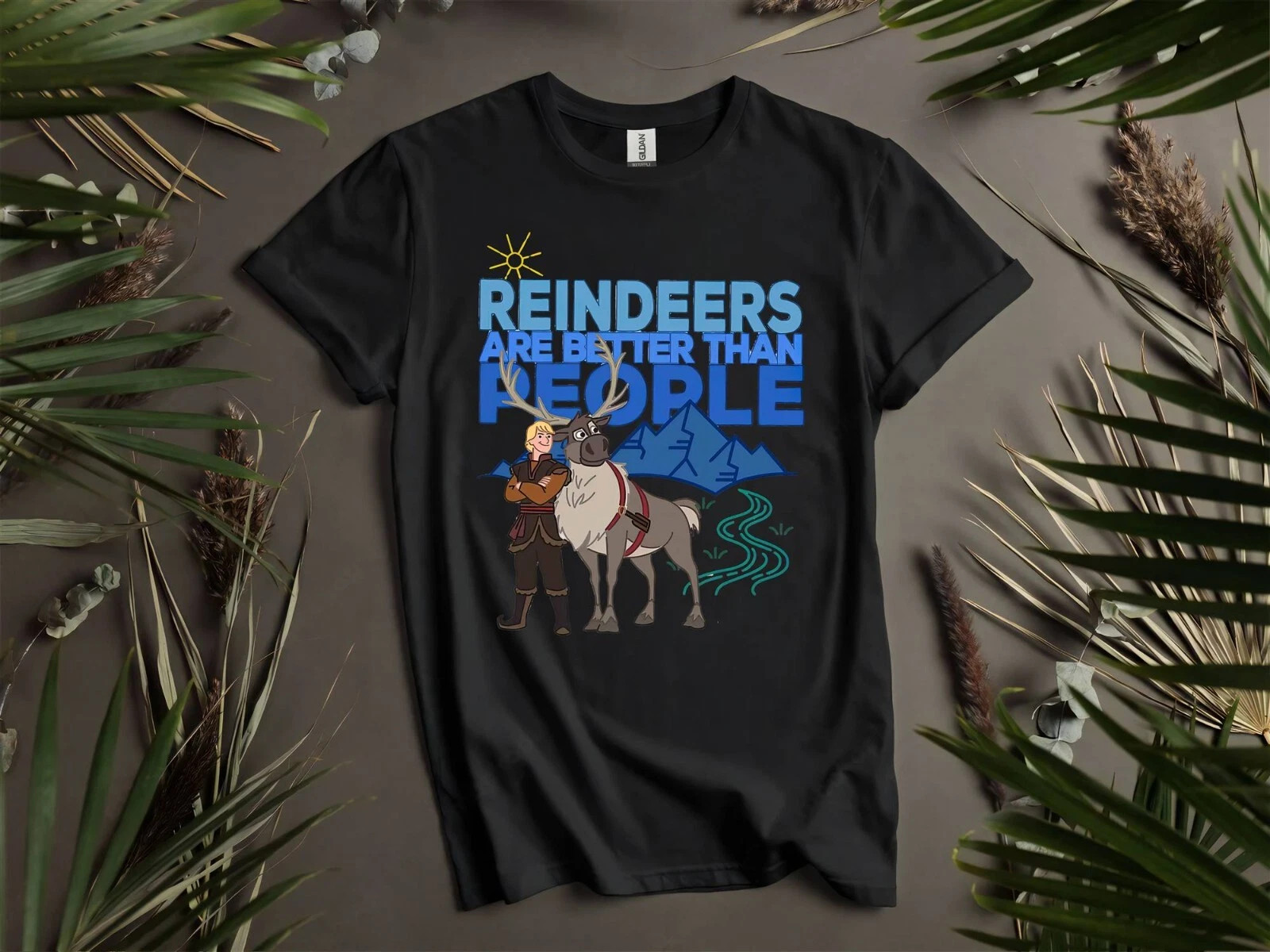 RAINDEERS FROZEN  DISNEY BLACK T SHIRT UNISEX STYLE