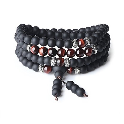  Tibetan 108 Mala Beads Red Tiger Eye Matte Onyx Stone Wrap Bracelet Necklace 