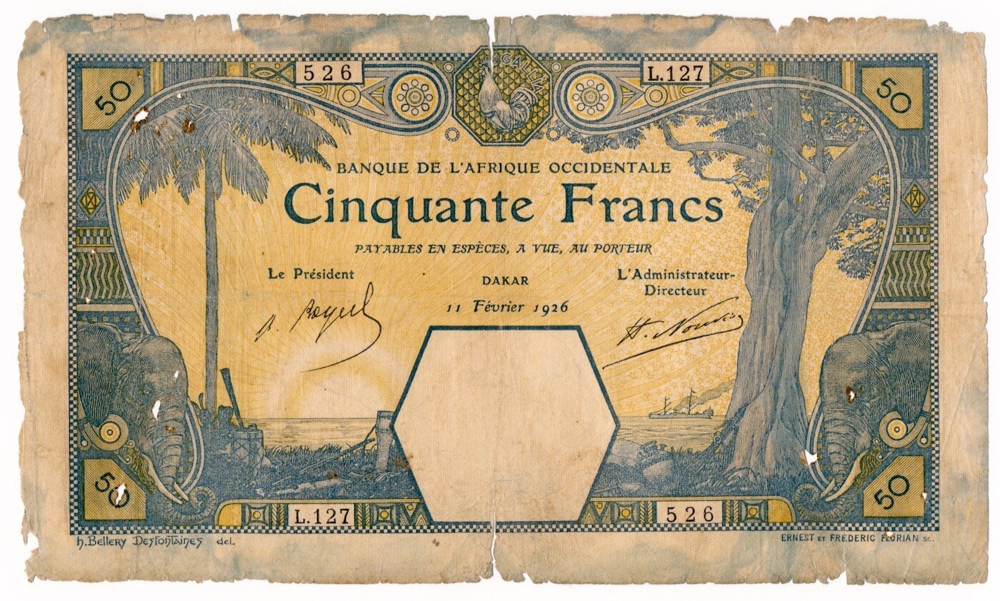 FRENCH WEST AFRICA banknote 50 Francs 1926 Dakar