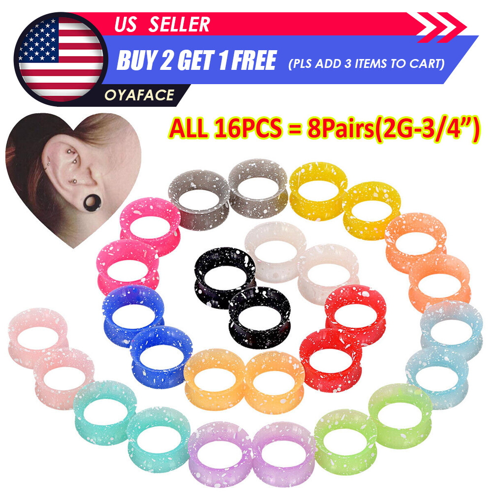 16Pcs Thin Ear Gauges Kit Flexible Flesh Tunnel Silicone Ear Skin Expander Plug