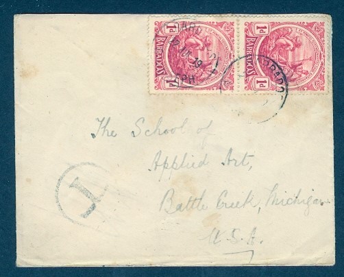 BARBADOS 1919 ST JOSEPH SHORT PAID TO USA