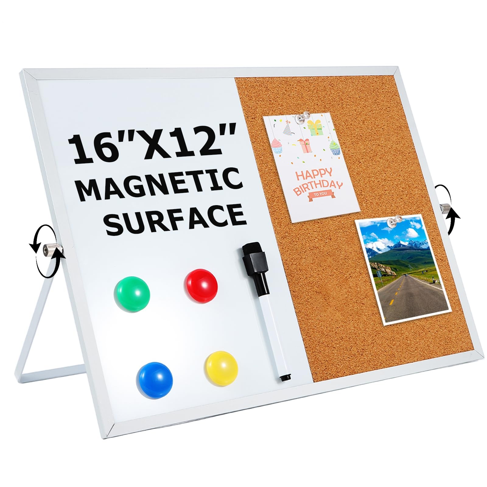 Cork Board & Magnetic White 2-in-1 Combo, 16''x12'' Bulletin 