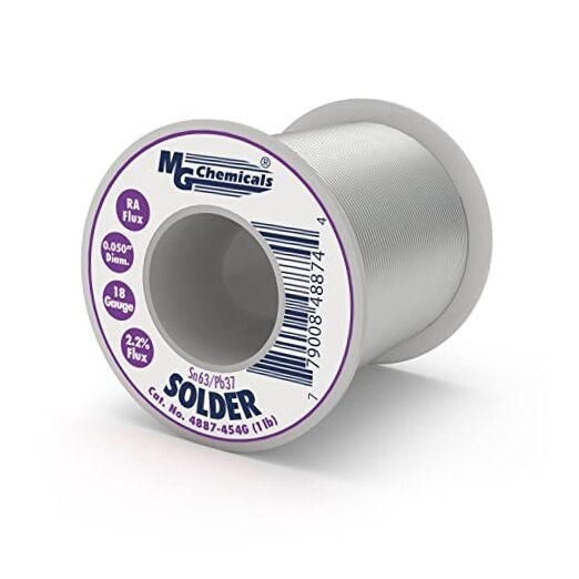  - 4887-63/37 Rosin Core Leaded Solder, 0.05" Diameter, 1 lb Spool 454G